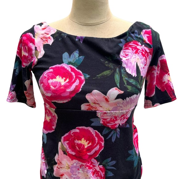 ASOS Maternity Rose Print Bodycon Dress Size 4 - Scoop Neck, 3/4 Sleeve, Stretch - Picture 4 of 16